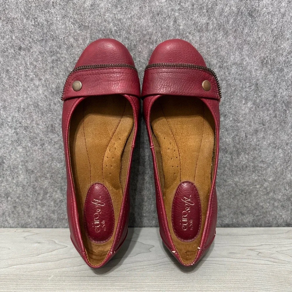 EuroSoft by Sofft Sena Women's Sz 7 Red Zipper Accent Ballet‎ Flats 1032309